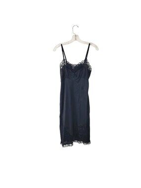 Vintage Black Lace Trim Nylon Slip Dress With Adjustable Straps Size 36